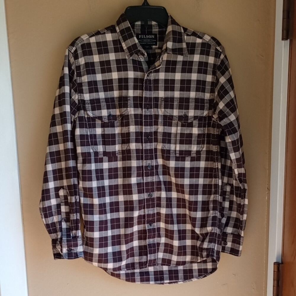 Filson Brown Plaid Button-Up Mens Flannel Casual Fall Shirt Size XS